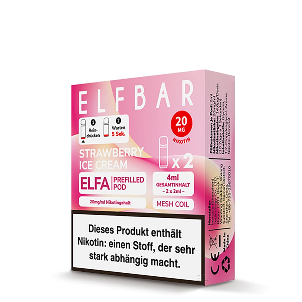 Elfbar ELFA Pods – Strawberry Ice Cream – 20mg – 2ml (2 Stück)