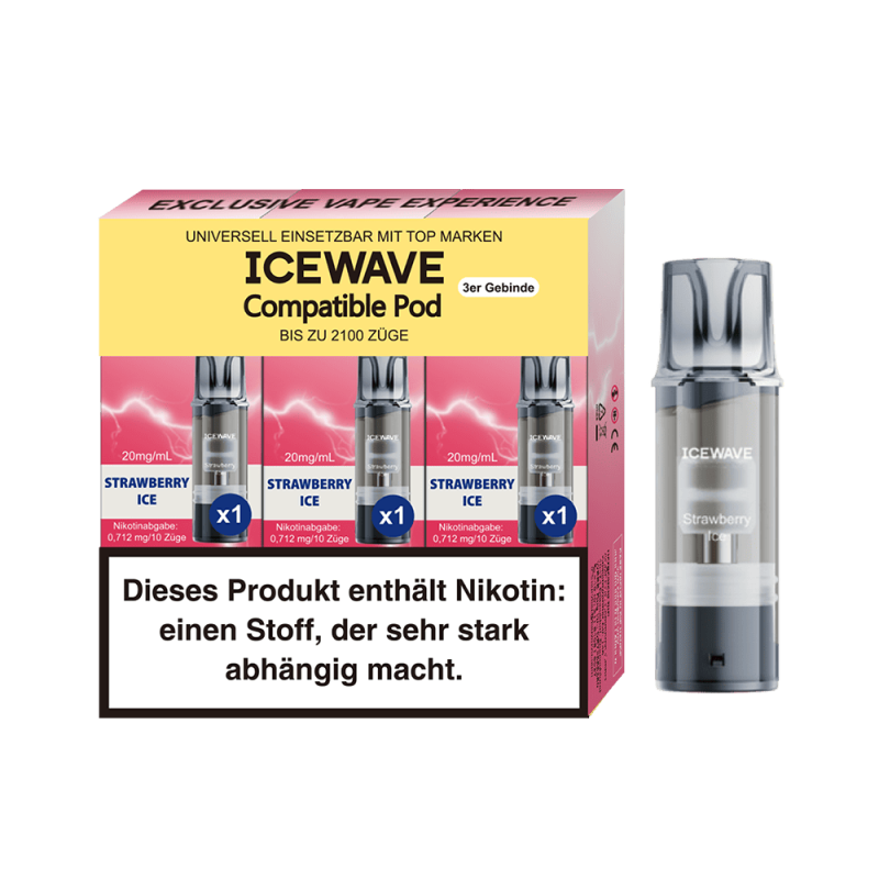 3x Icewave Einweg Pod - Strawberry Ice - 20mg Nikotinsalz 2ml