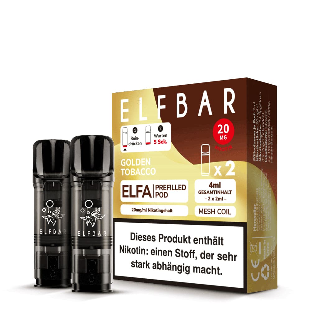 Elfbar ELFA Pods – Golden Tobacco – 20mg – 2ml (2 Stück)