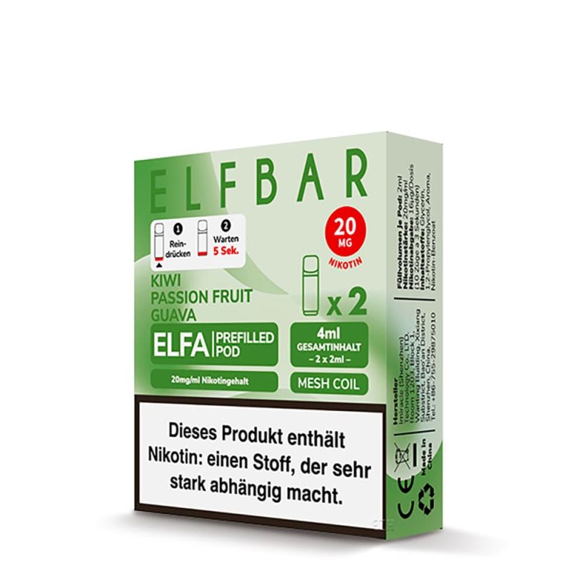 2x Elfbar Elfa Einweg Pod - Kiwi Passionfruit Guava - 20mg Nikotinsalz 2ml