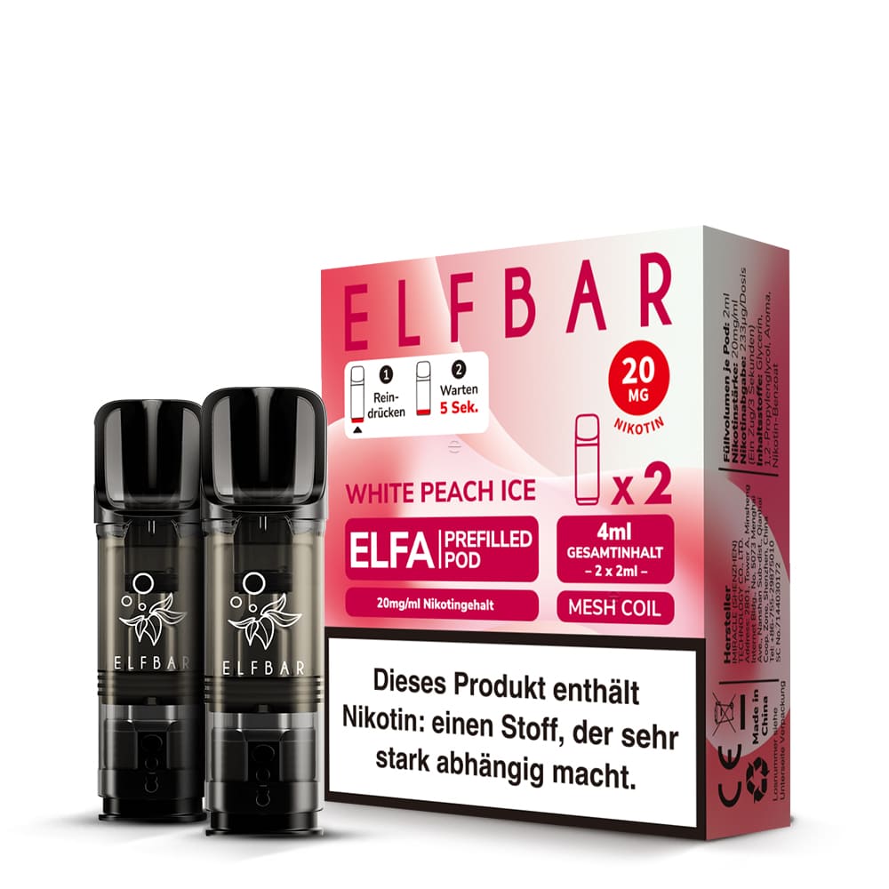 Elfbar ELFA Pods – White Peach Ice – 20mg – 2ml (2 Stück)