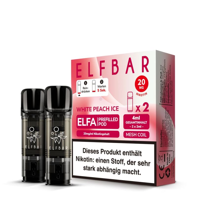 Elfbar ELFA Pods – White Peach Ice – 20mg – 2ml (2 Stück)