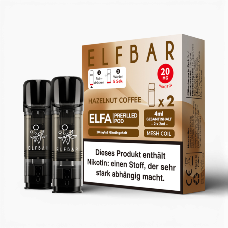 2x Elfbar Elfa Einweg Pod - Hazelnut Coffee - 20mg Nikotinsalz 2ml