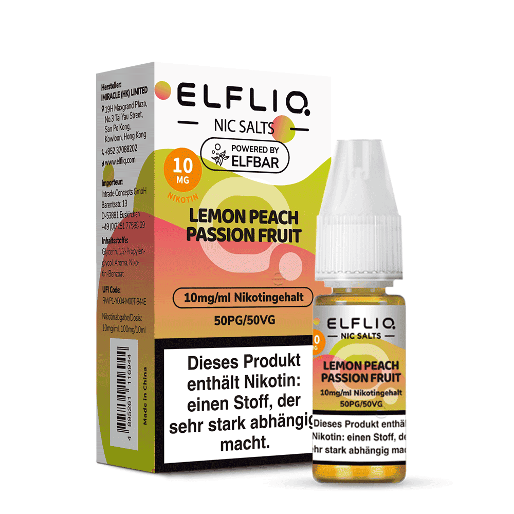 Elfliq by Elfbar Nikotinsalz - Lemon Peach Passion Fruit - Liquid 10ml 10mg