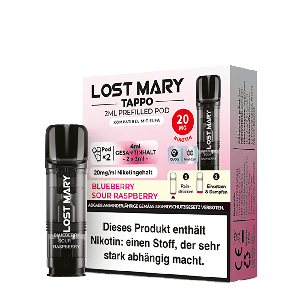 Lost Mary Tappo Pods – Blueberry Sour Raspberry – 20mg – 2ml (2 Stück)