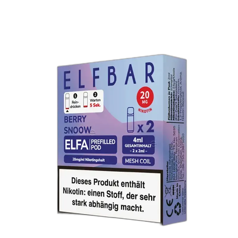2x Elfbar Elfa Einweg Pod - Blueberry Snoow (Berry Snoow) - 20mg Nikotinsalz 2ml