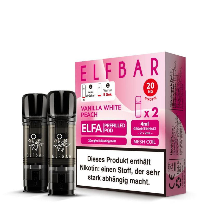 2x Elfbar Elfa Einweg Pod - Vanilla White Peach - 20mg Nikotinsalz 2ml