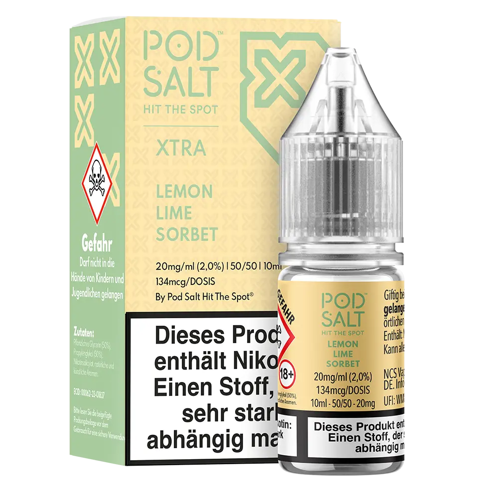 Pod Salt Xtra Nikotinsalz - Lemon Lime Sorbet - Liquid 10ml 20mg