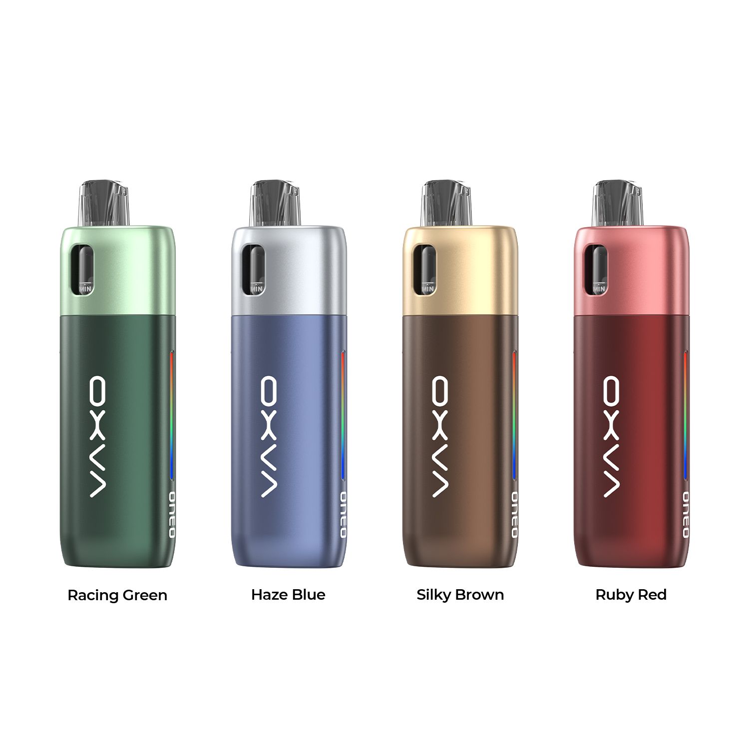 Vape-Gerät, Vape-Pod, Plastikflasche, Bunte Deckel, Oxvo Marke Sichtbar, E-Zigaretten, Vape, Vape-Pens, Racing Green, Silky Brown, Vape, Vape-Gerät, E-Zigarette, Pod-System, Bunt, Vape, Vape Pod, Racing Green, Haze Blue, Silky Brown