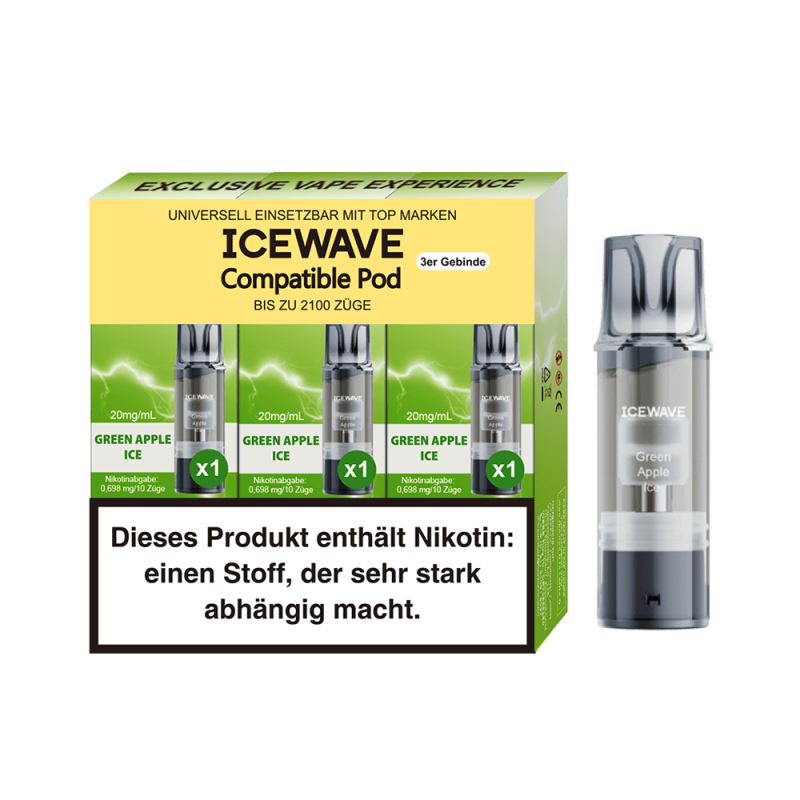 3x Icewave Einweg Pod - Green Apple Ice - 20mg Nikotinsalz 2ml