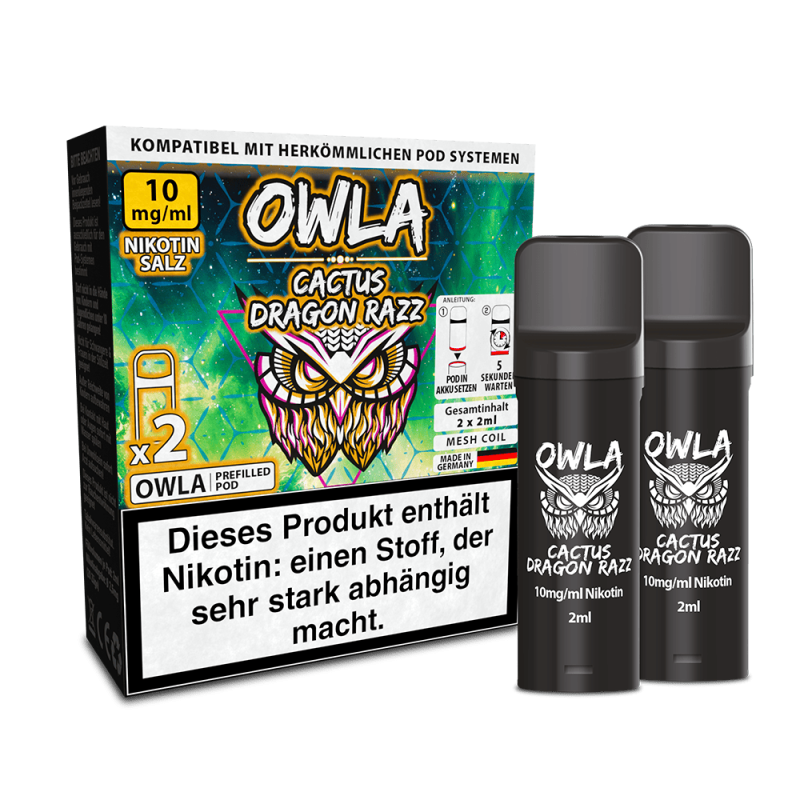 2x OWLA Einweg Pod - Cactus Dragon Razz, E-Zigarette, Nikotinsalz, 2er-Pack