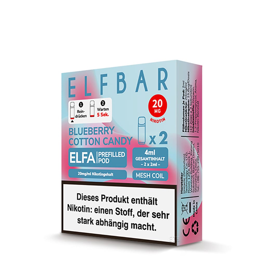 Elfbar ELFA Pods – Blueberry Cotton Candy – 20mg – 2ml (2 Stück)