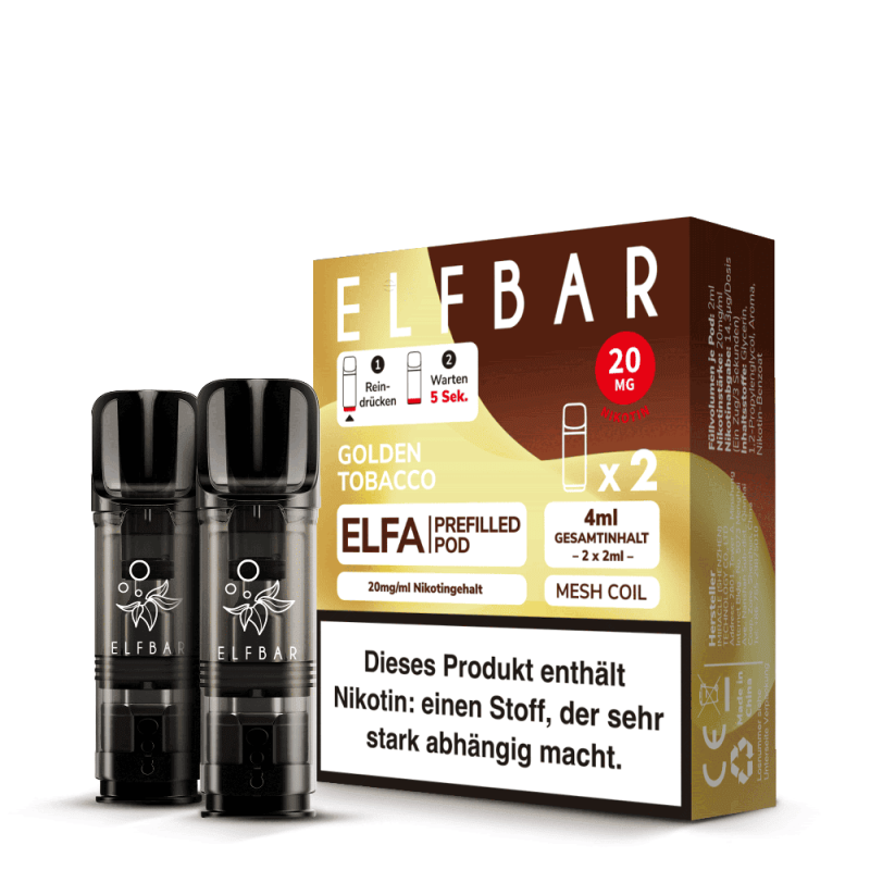 Elfbar ELFA Pods – Golden Tobacco – 20mg – 2ml (2 Stück)
