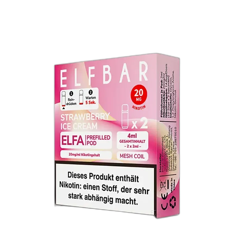Elfbar ELFA Pods – Strawberry Ice Cream – 20mg – 2ml (2 Stück)