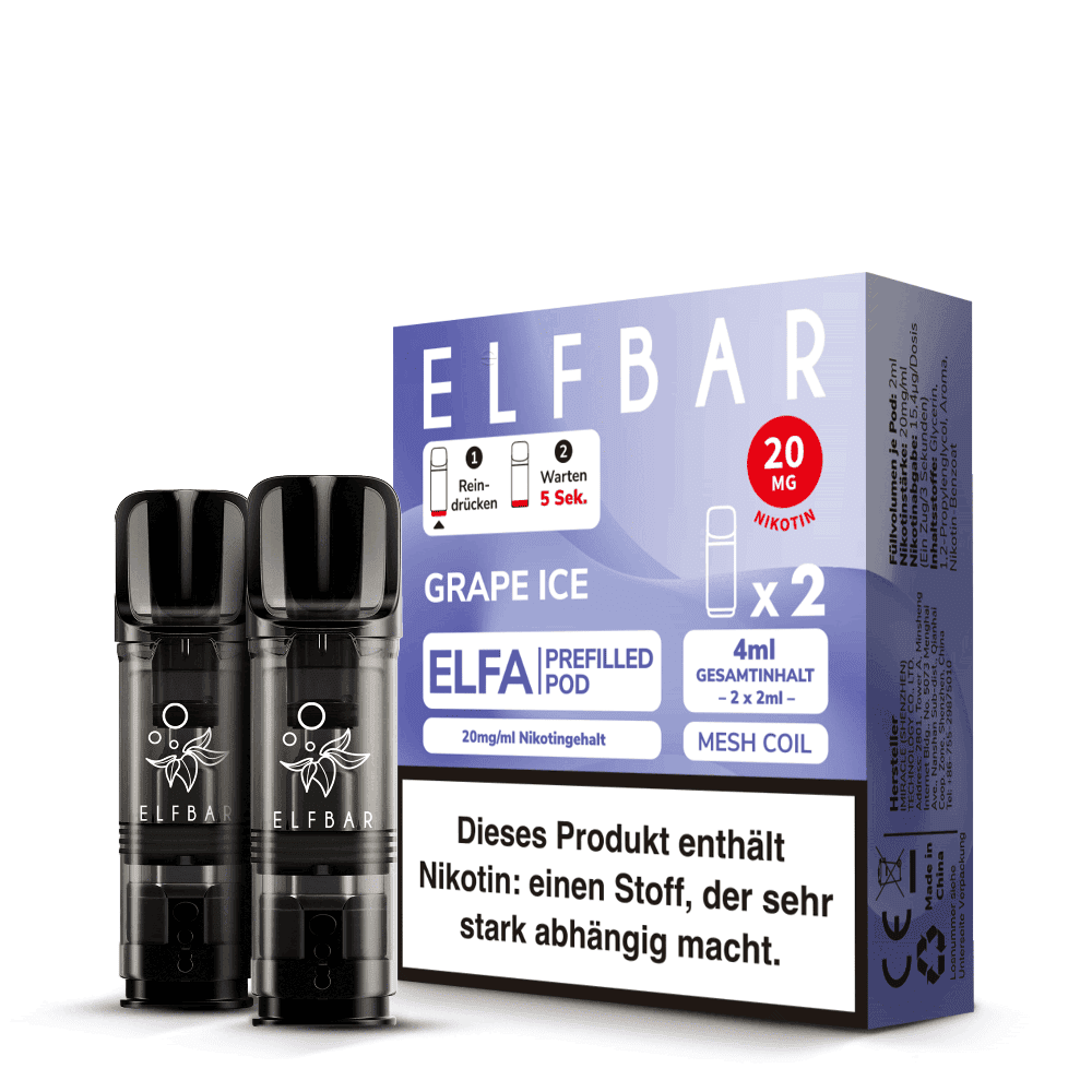 2x Elfbar Elfa Einweg Pod - Grape Ice - 20mg Nikotinsalz 2ml