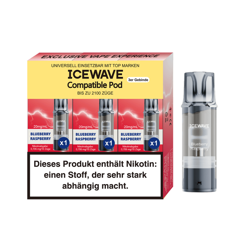 3x Icewave Einweg Pod - Blueberry Raspberry - 20mg Nikotinsalz 2ml
