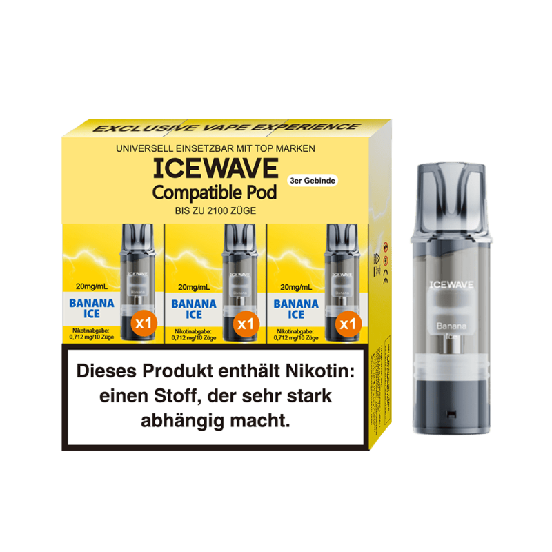 3x Icewave Einweg Pod - Banana Ice - 20mg Nikotinsalz 2ml