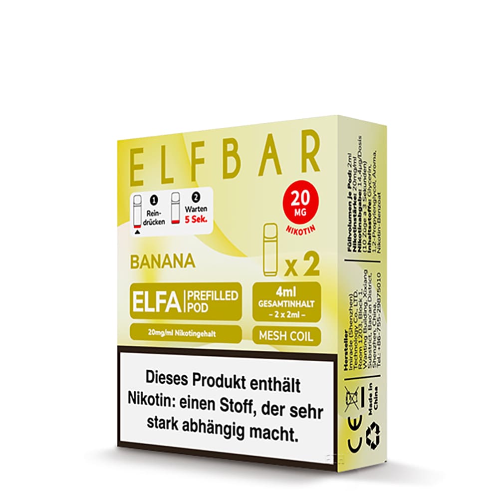 Elfbar ELFA Pods – Banana – 2ml (2 Stück) 20mg