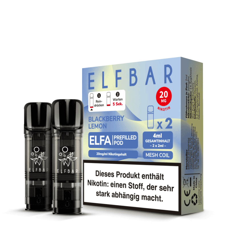 2x Elfbar Elfa Einweg Pod - Blackberry Lemon - 20mg Nikotinsalz 2ml