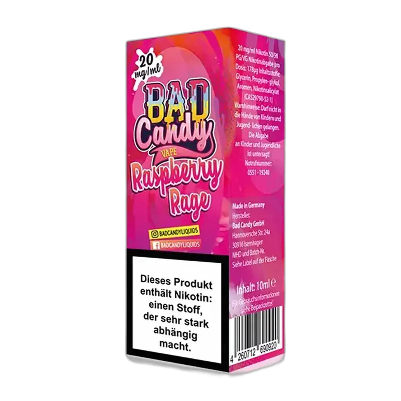 Bad Candy Nikotinsalz - Raspberry Rage - 10ml Liquid