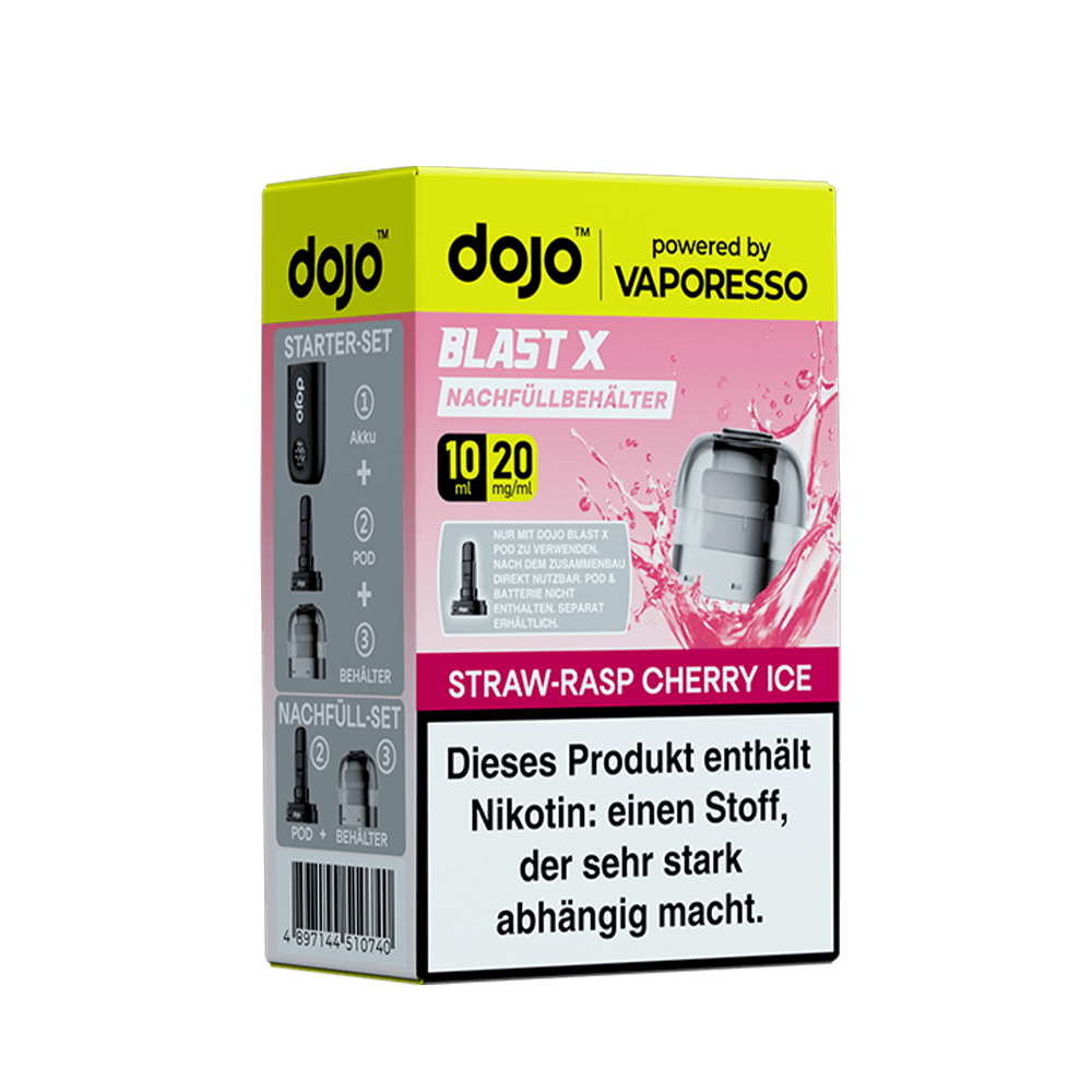 Vaporesso dojo Blast X Pods – Straw Rasp Cherry Ice – 20mg – 10ml (1 Stück)