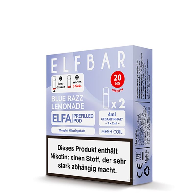 2x Elfbar Elfa Einweg Pod - Blue Razz Lemonade - 20mg Nikotinsalz 2ml