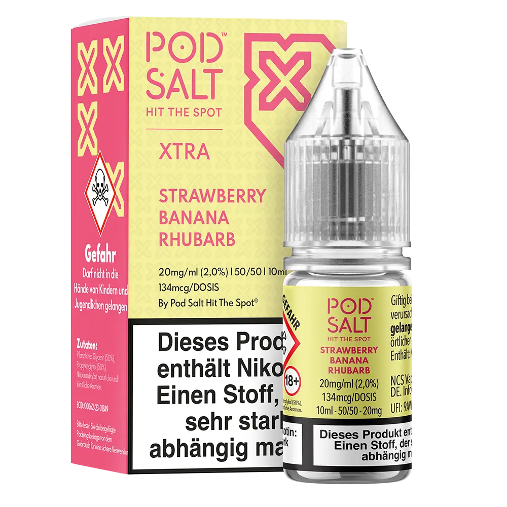 Pod Salt Xtra Nikotinsalz - Strawberry Banana Rhubarb - Liquid 10ml 20mg