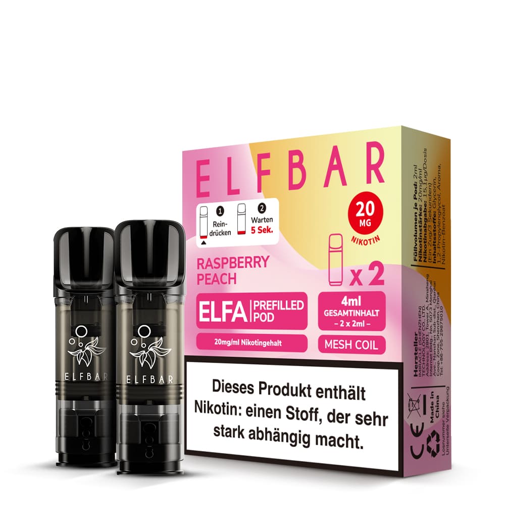 Elfbar ELFA Pods – Raspberry Peach – 20mg – 2ml (2 Stück)