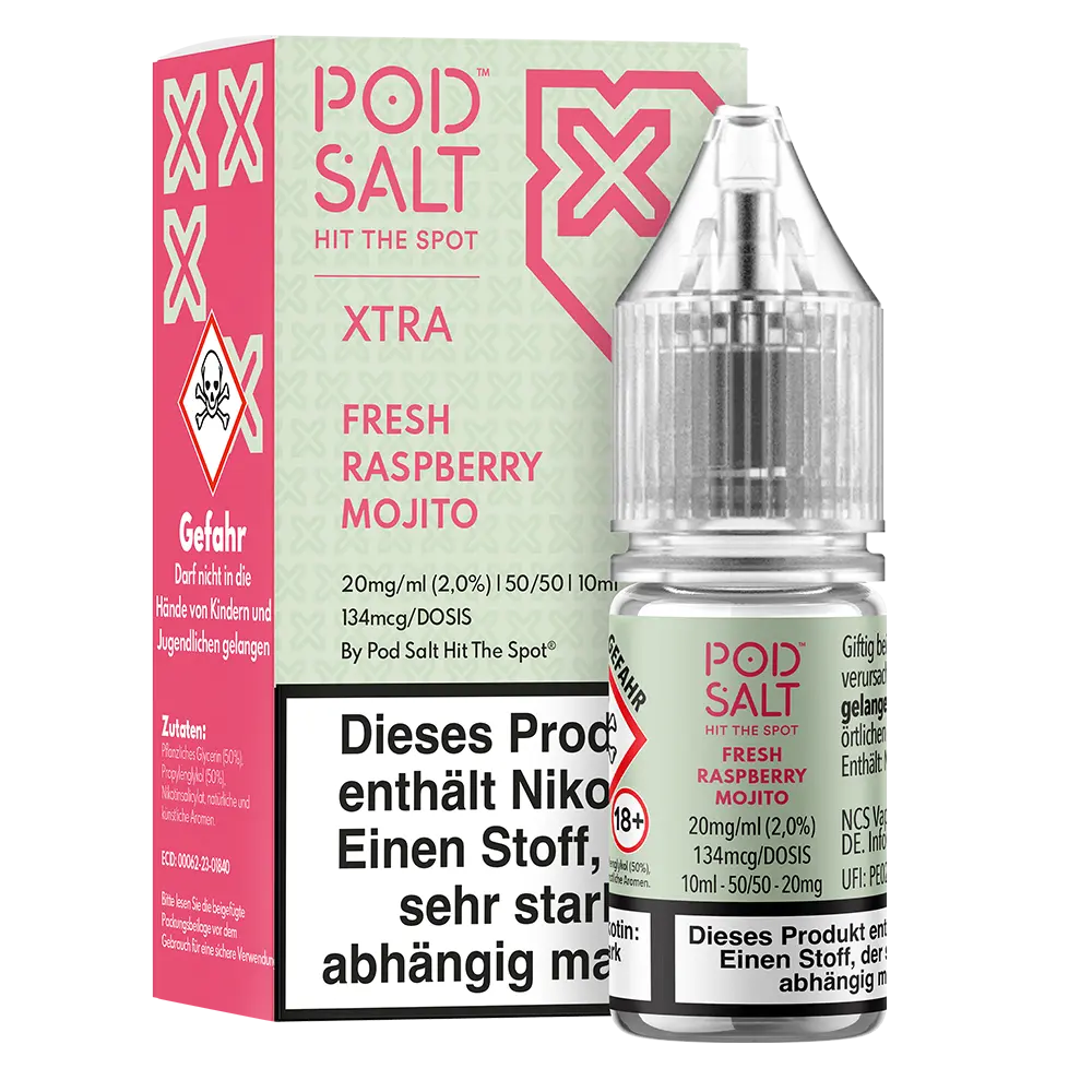 Pod Salt Xtra Nikotinsalz - Fresh Raspberry Mojito - Liquid 10ml 20mg