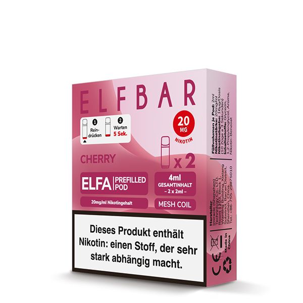 2x Elfbar Elfa Einweg Pod - Cherry (Cherry Candy) - 20mg Nikotinsalz 2ml