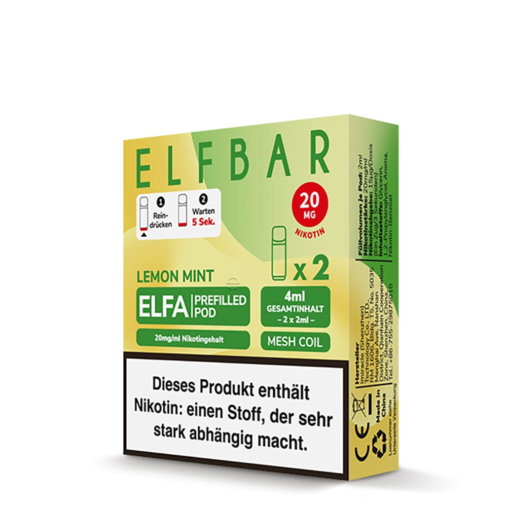Elfbar ELFA Pods – Lemon Mint – 20mg – 2ml (2 Stück)