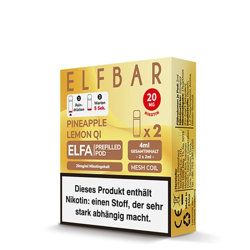 2x Elfbar Elfa Einweg Pod - Pineapple Lemon Qi - 20mg Nikotinsalz 2ml
