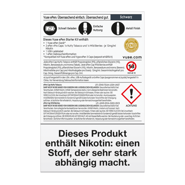 Vuse ePen Starter Kit Schwarz Nic Salts 12mg