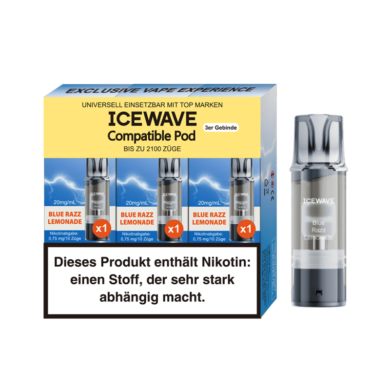 3x Icewave Einweg Pod - Blue Razz Lemonade - 20mg Nikotinsalz 2ml
