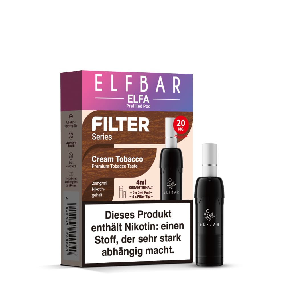 Elfbar ELFA Pods – Filter Serie Cream Tobacco – 20mg – 2ml (2 Stück)